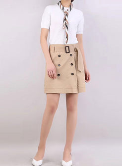 Casual High Waist Double-breasted Mini Bodycon Skirt