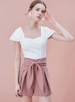 Sweet Pink Bowknot High Waist Pleated Shorts