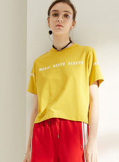 Brief O-neck Pullover Letter Print T-shirt
