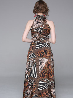 Sexy Leopard V-neck Sleeveless Slim Maxi Dress