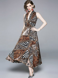 Sexy Leopard V-neck Sleeveless Slim Maxi Dress