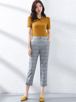 Stylish Houndstooth Casual Straight Pants 