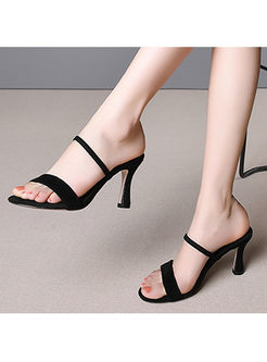 Brief Solid Color High Heel Summer Slippers