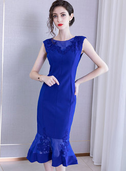 Sexy Embroidered Splicing Blue Mermaid Dress