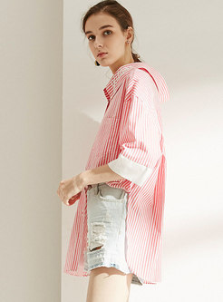 Casual Letter Embroidered Striped Loose Blouse