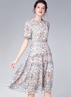 Multi-color Print Splicing Chiffon A Line Dress