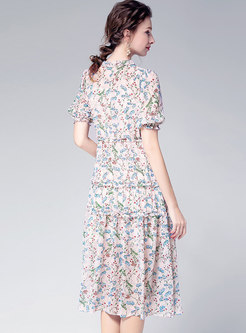 Multi-color Print Splicing Chiffon A Line Dress