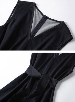 Fashion V-neck Sleeveless Big Hem Maxi Dress