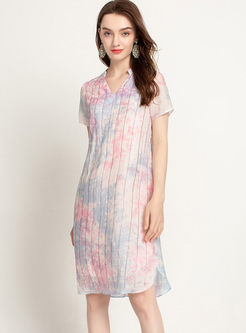 V-neck Short Sleeve Print Slim Bodycon Dress