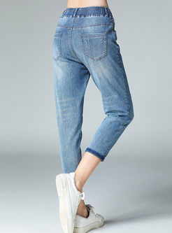 Elastic High Waist Holes Harem Jeans