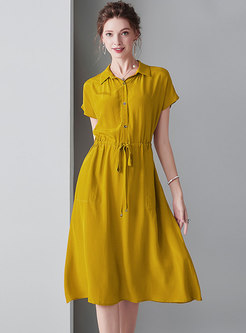 Elegant Lapel Tie-waist Slim Midi Dress