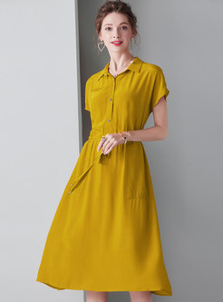 Elegant Lapel Tie-waist Slim Midi Dress