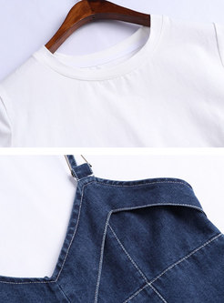 Brief White O-neck T-shirt & V-neck Denim Slip Dress