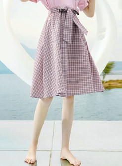 Vintage Plaid Bowknot High Waist All-matched Skirt
