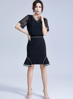 Stylish All-matched Black Falbala Slim Sheath Skirt