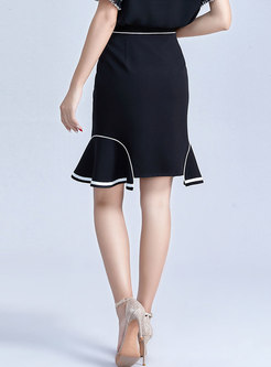 Stylish All-matched Black Falbala Slim Sheath Skirt