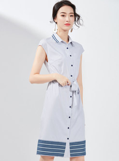 High Waist Tied Striped Splicing T-shirt Dress