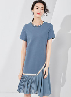 Asymmetric Chiffon Splicing Pleated T-shirt Dress