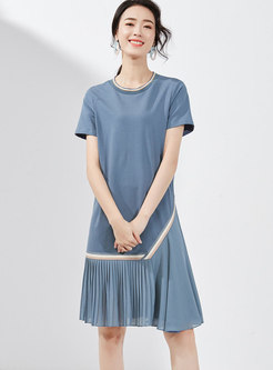 Asymmetric Chiffon Splicing Pleated T-shirt Dress