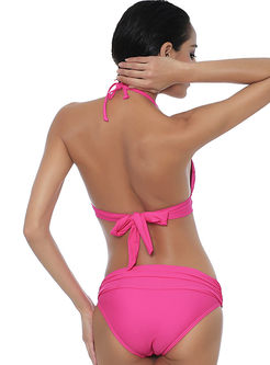 Brief Solid Color Halter Tied Bikini