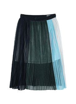 Chic Color-blocked Elastic Waist Mesh Skirt