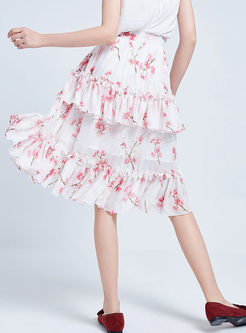 Trendy Elegant High Waist Falbala Print Skirt