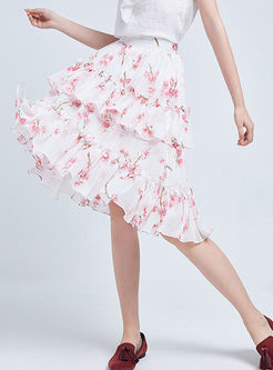 Trendy Elegant High Waist Falbala Print Skirt
