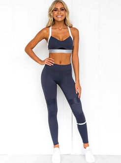Sexy Color-blocked Back Cross Yoga Tracksuit