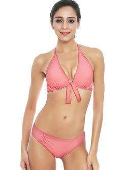 Sexy Pink Halter Tied Backless Bikini
