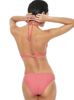 Sexy Pink Halter Tied Backless Bikini