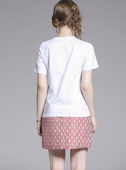 Brief Pullover O-neck T-shirt & Slim Print Skirt