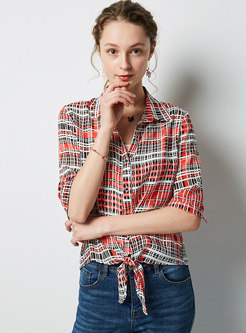 Stylish Striped Color-blocked Tied Single-breasted Blouse