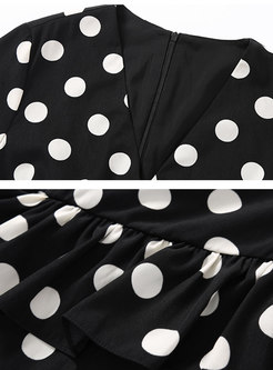 Fashion Dots Pattern Retro Flare Sleeve Mini Dress