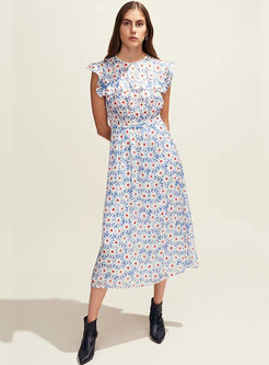 Chic Floral Print High Waist Sleeveless Maxi Dress