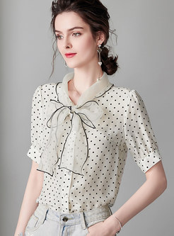 Polka Dot Tie-collar Single-breasted Blouse