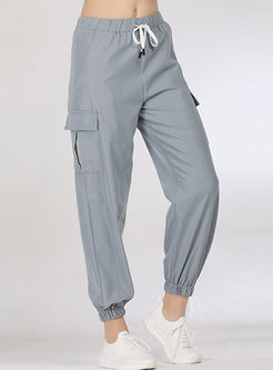 Casual Elastic Waist Tied Sweatpants With Pocket