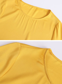Casual Splicing O-neck Asymmetric Silk T-shirt