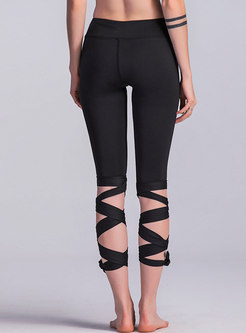 Chic Solid Color Openwork Tied Yoga Pants