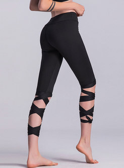 Chic Solid Color Openwork Tied Yoga Pants