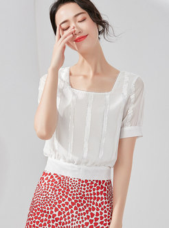 Brief Pure Color Tied Bowknot Chiffon Top