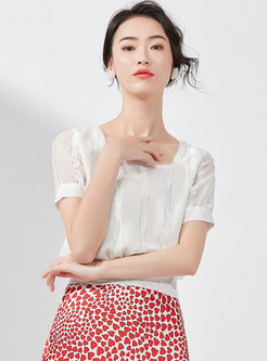 Brief Pure Color Tied Bowknot Chiffon Top