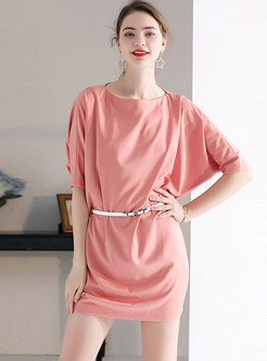 Chic O-neck Half Sleeve Belted Bodycon Dress