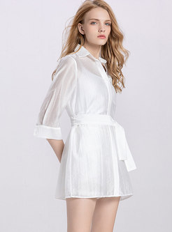 Elegant Lapel Belted Mini Dress & Shorts