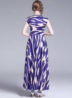 Elegant V-neck High Waist Sleeveless Big Hem Maxi Dress