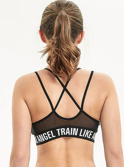 Sexy Perspective Letter Print Gathered Yoga Bra