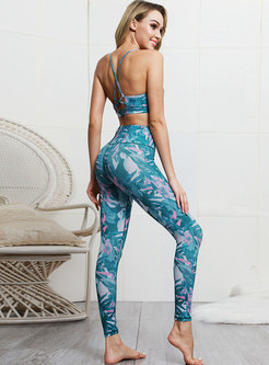 Fashion Backless Print Breathable Tight Tracksuit