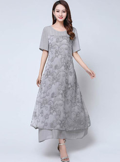Solid Color Chiffon Plus-size Short Sleeve Maxi Dress