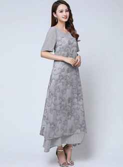 Solid Color Chiffon Plus-size Short Sleeve Maxi Dress