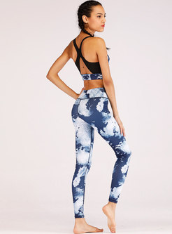 Chic Print Scoop Hollow Out Tracksuit