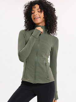 Brief Solid Color Long Sleeve Sports Jacket